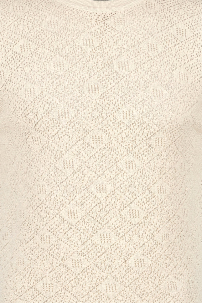 Geometric Crochet Knit Top - Beige - Detail