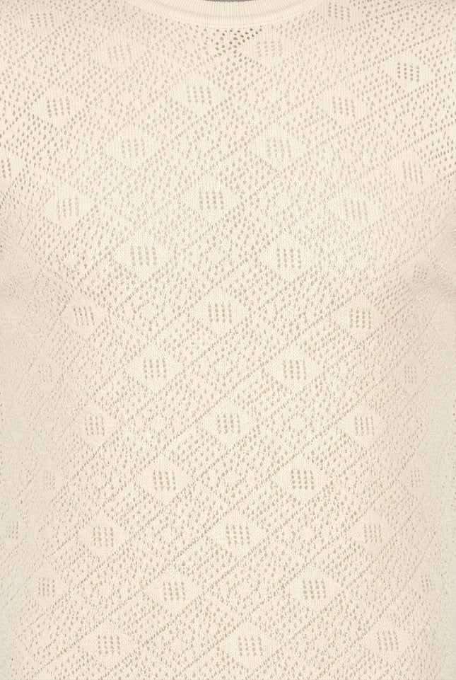 Geometric Crochet Knit Top - Beige - Detail