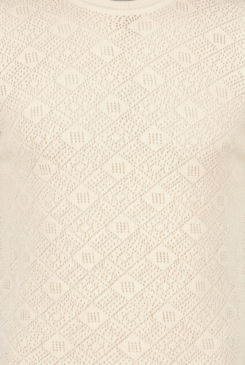 Geometric Crochet Knit Top - Beige - Detail