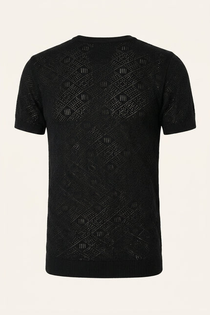 Geometric Crochet Knit Top - Black - Back