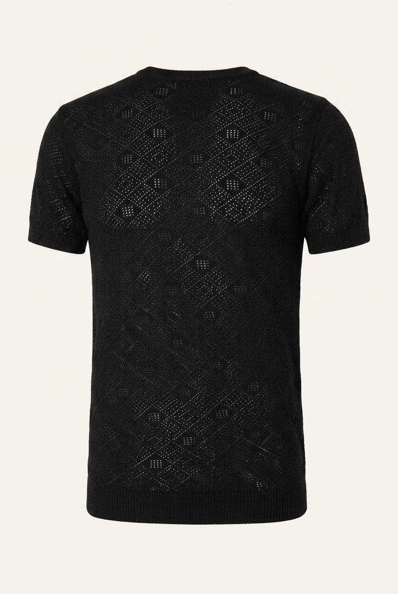 Geometric Crochet Knit Top - Black - Back