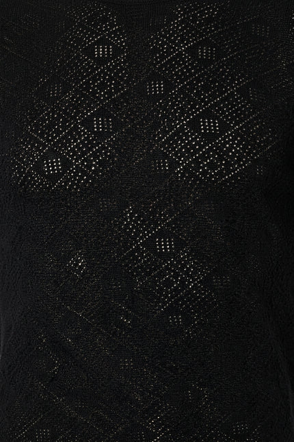 Geometric Crochet Knit Top - Black - Detail