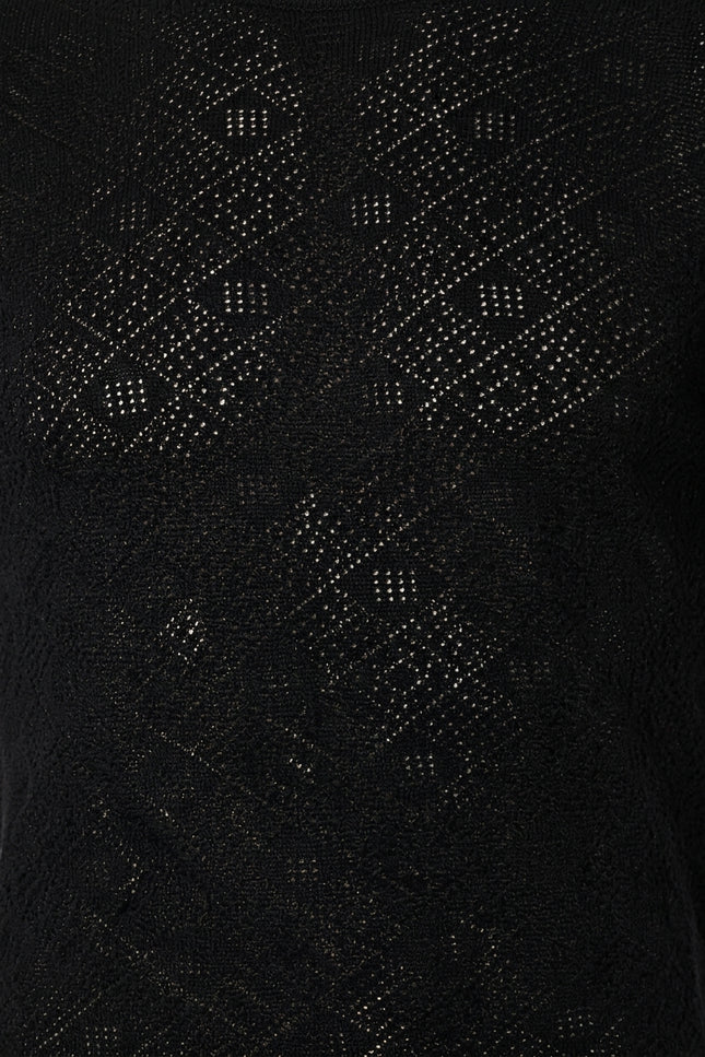 Geometric Crochet Knit Top - Black - Detail