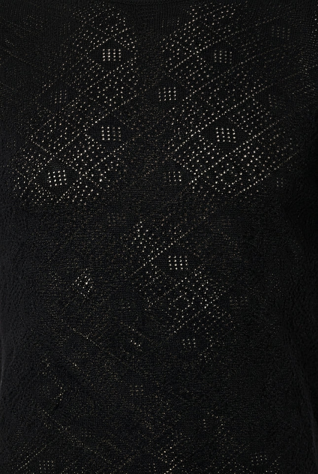 Geometric Crochet Knit Top - Black - Detail