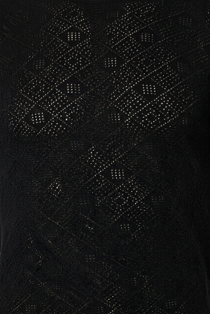 Geometric Crochet Knit Top - Black - Detail