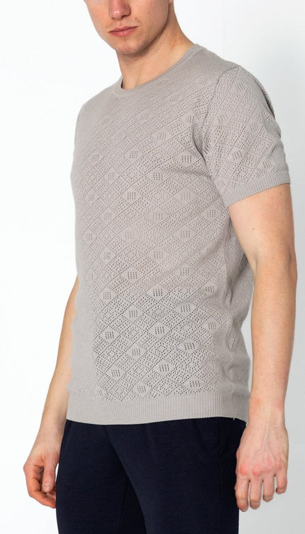 Geometric Crochet Knit Top - Grey - Ron Tomson