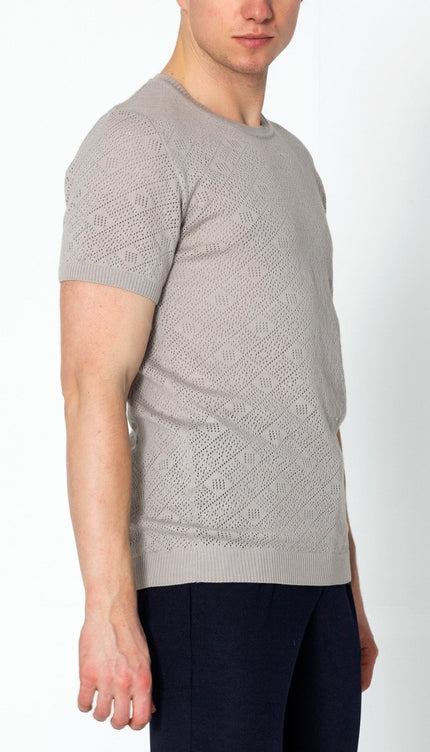 Geometric Crochet Knit Top - Grey - Ron Tomson