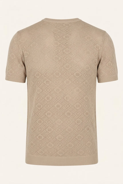 Geometric Crochet Knit Top - Stone - Back
