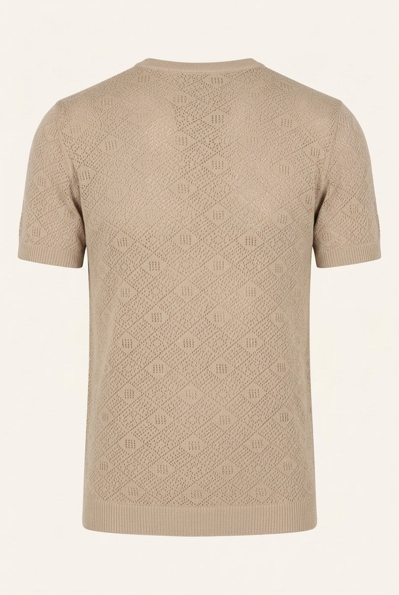 Geometric Crochet Knit Top - Stone - Back