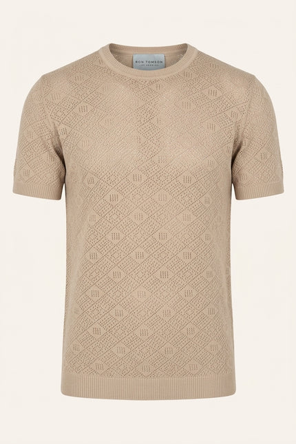 Geometric Crochet Knit Top - Stone - Front