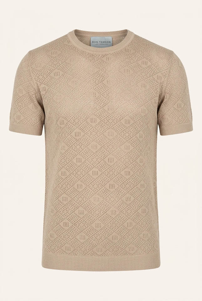 Geometric Crochet Knit Top - Stone - Front