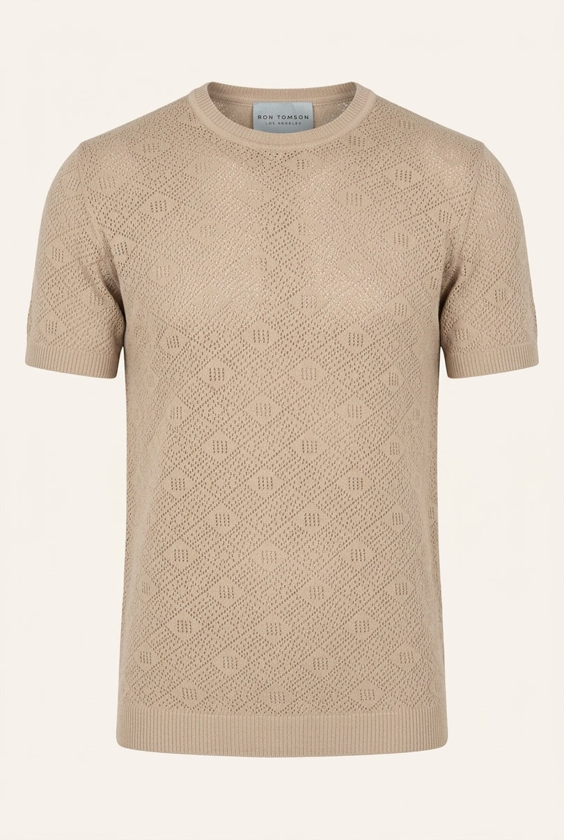 Geometric Crochet Knit Top - Stone - Front