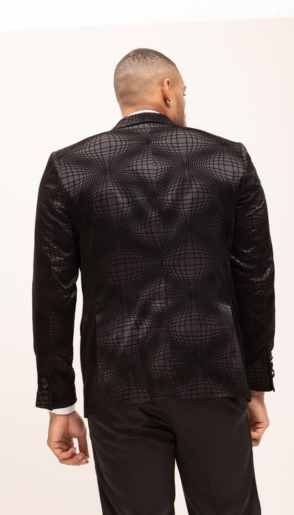 Geometric Flocking Shawl Lapel Tuxedo Jacket - Black - Ron Tomson