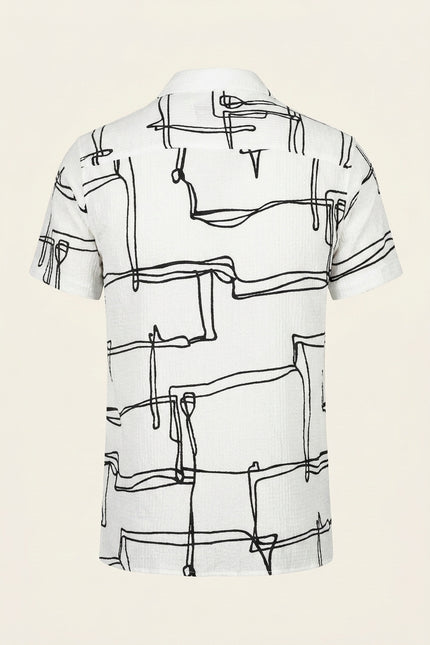 Geometric Pattern Short-Sleeve Shirt - White Black - Back