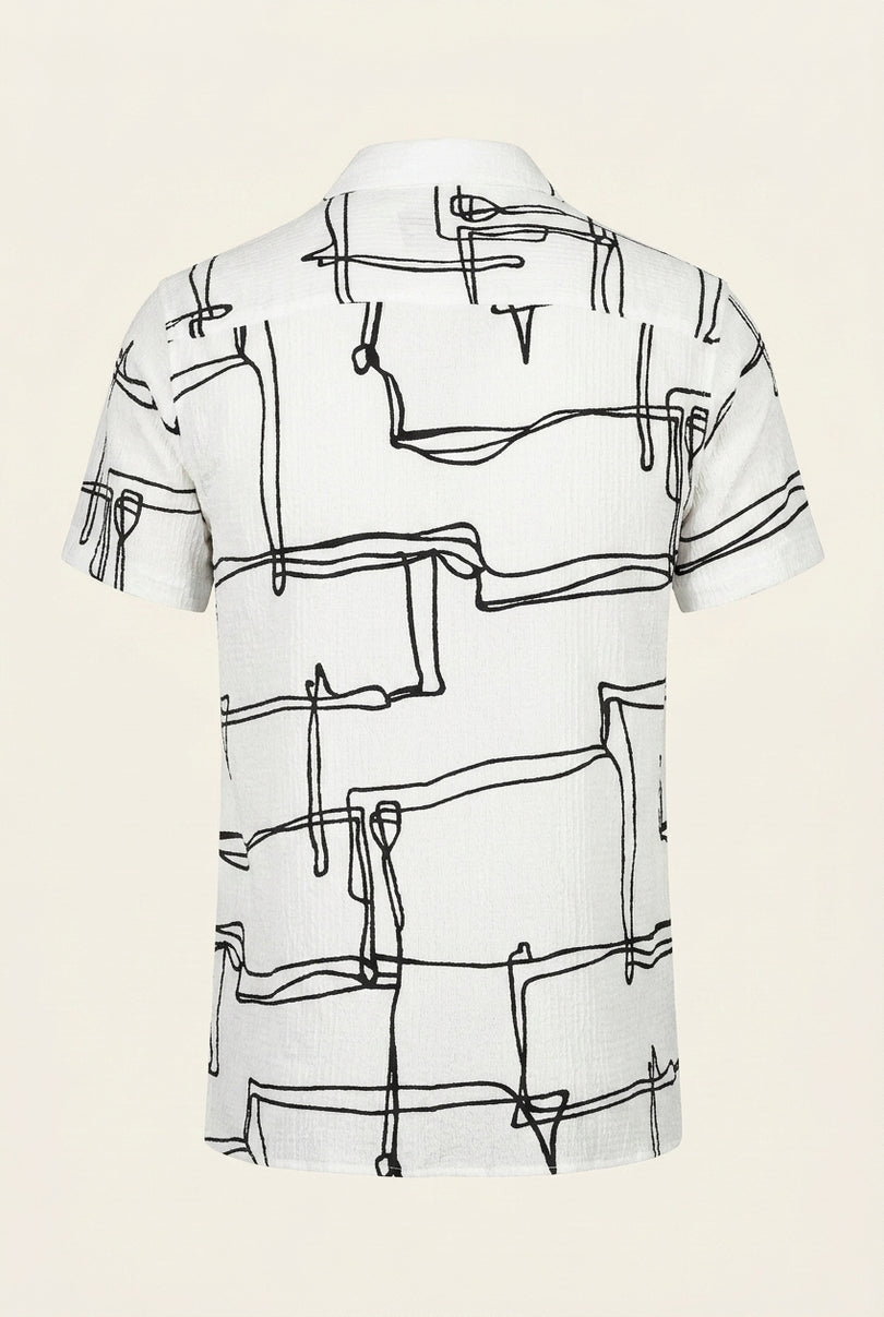 Geometric Pattern Short-Sleeve Shirt - White Black - Back