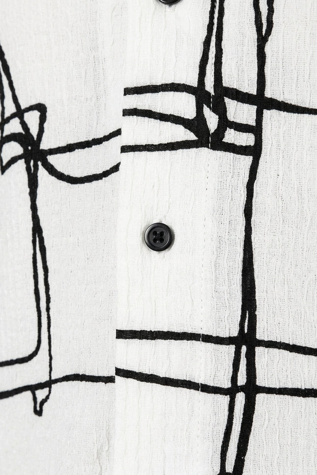 Geometric Pattern Short-Sleeve Shirt - White Black - Detail