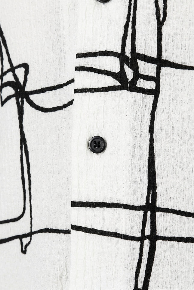 Geometric Pattern Short-Sleeve Shirt - White Black - Detail