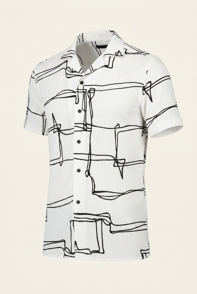 Geometric Pattern Short-Sleeve Shirt - White Black - Front