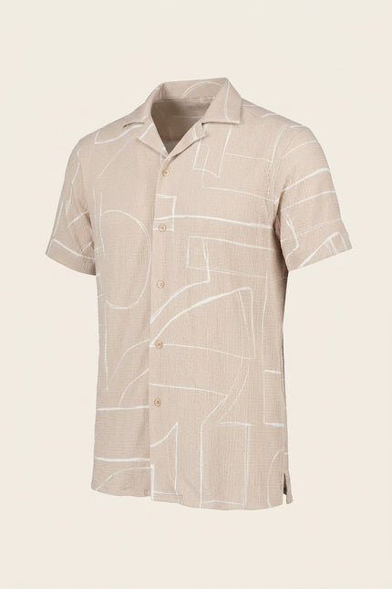 Geometric Short-Sleeve Shirt - Beige - Front