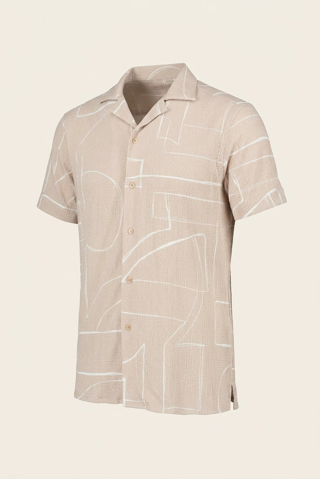 Geometric Short-Sleeve Shirt - Beige - Front