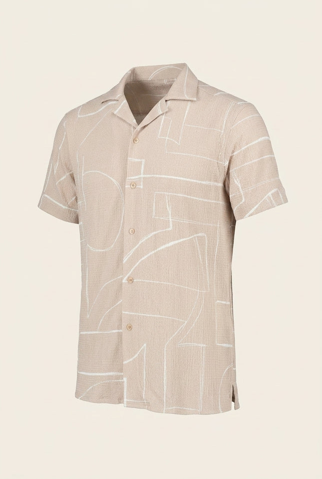 Geometric Short-Sleeve Shirt - Beige - Front