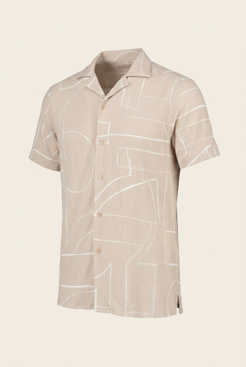 Geometric Short-Sleeve Shirt - Beige - Front
