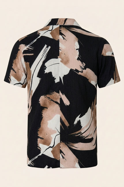 Geometric Short-Sleeve Shirt - Light Brown - Back