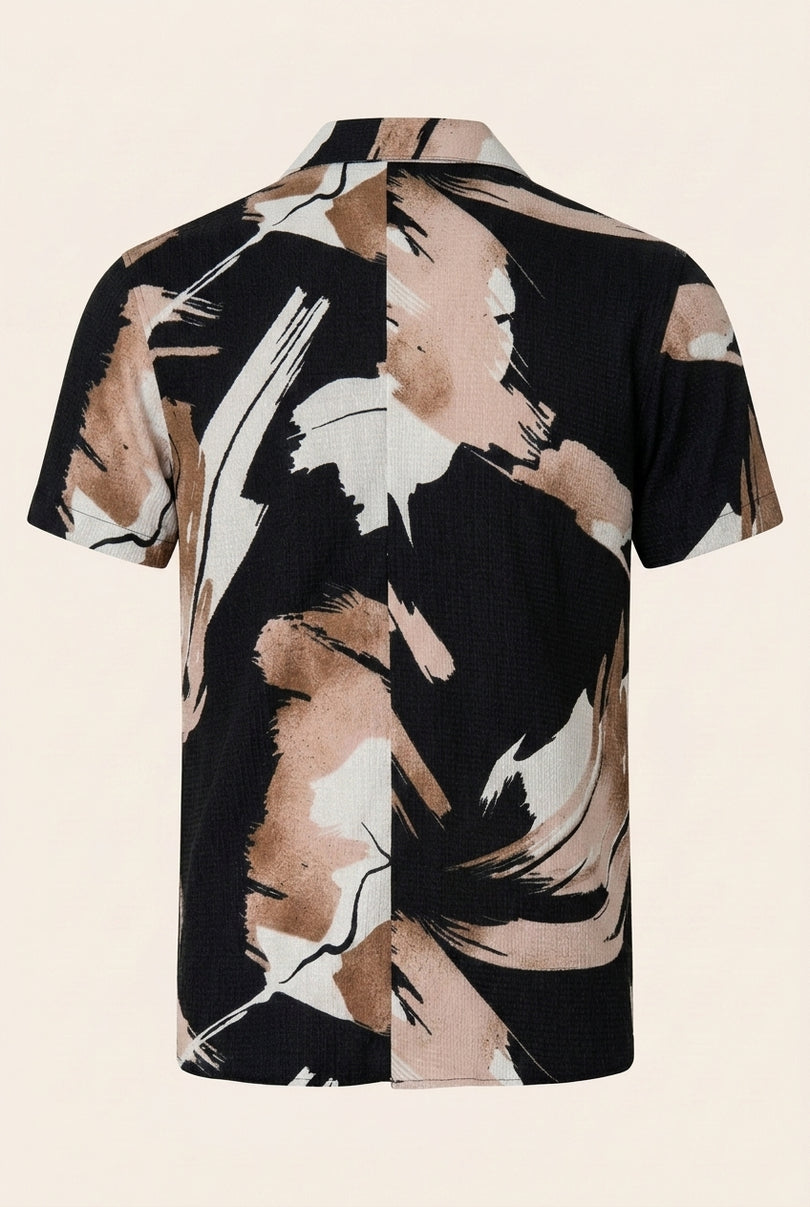 Geometric Short-Sleeve Shirt - Light Brown - Back