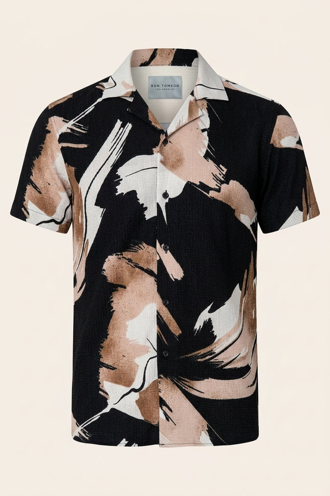 Geometric Short-Sleeve Shirt - Light Brown - Front