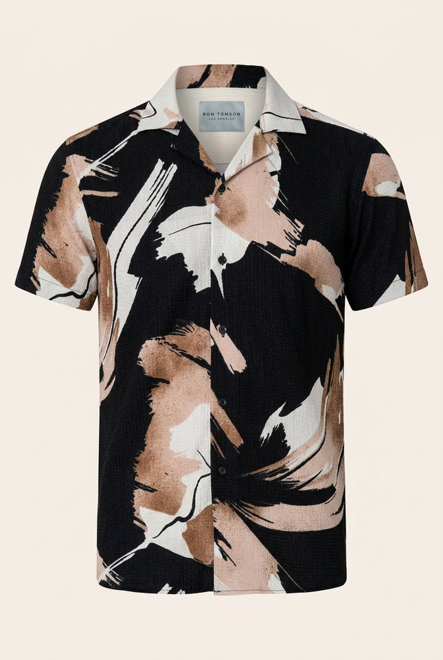 Geometric Short-Sleeve Shirt - Light Brown - Front