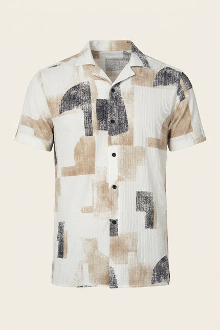 Geometric Short-Sleeve Shirt - Stone Black - Front