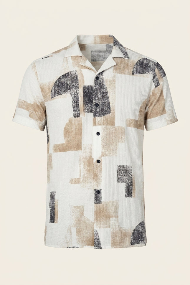 Geometric Short-Sleeve Shirt - Stone Black - Front