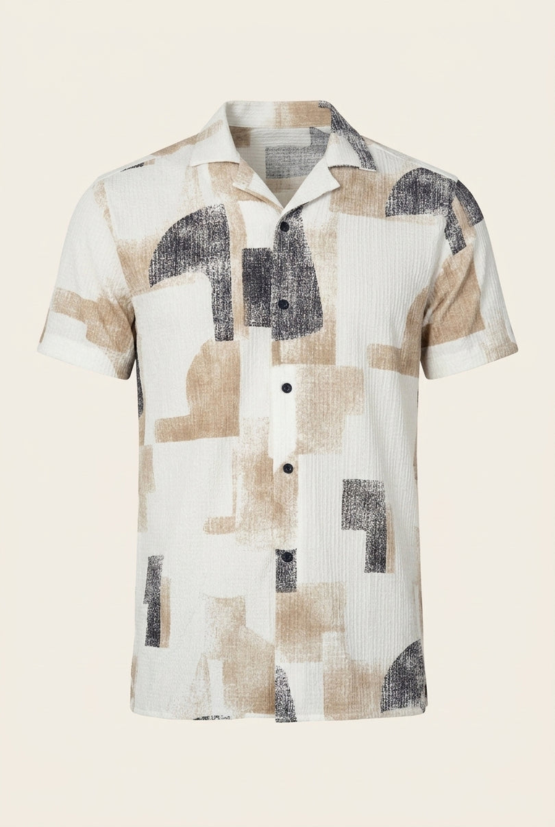 Geometric Short-Sleeve Shirt - Stone Black - Front