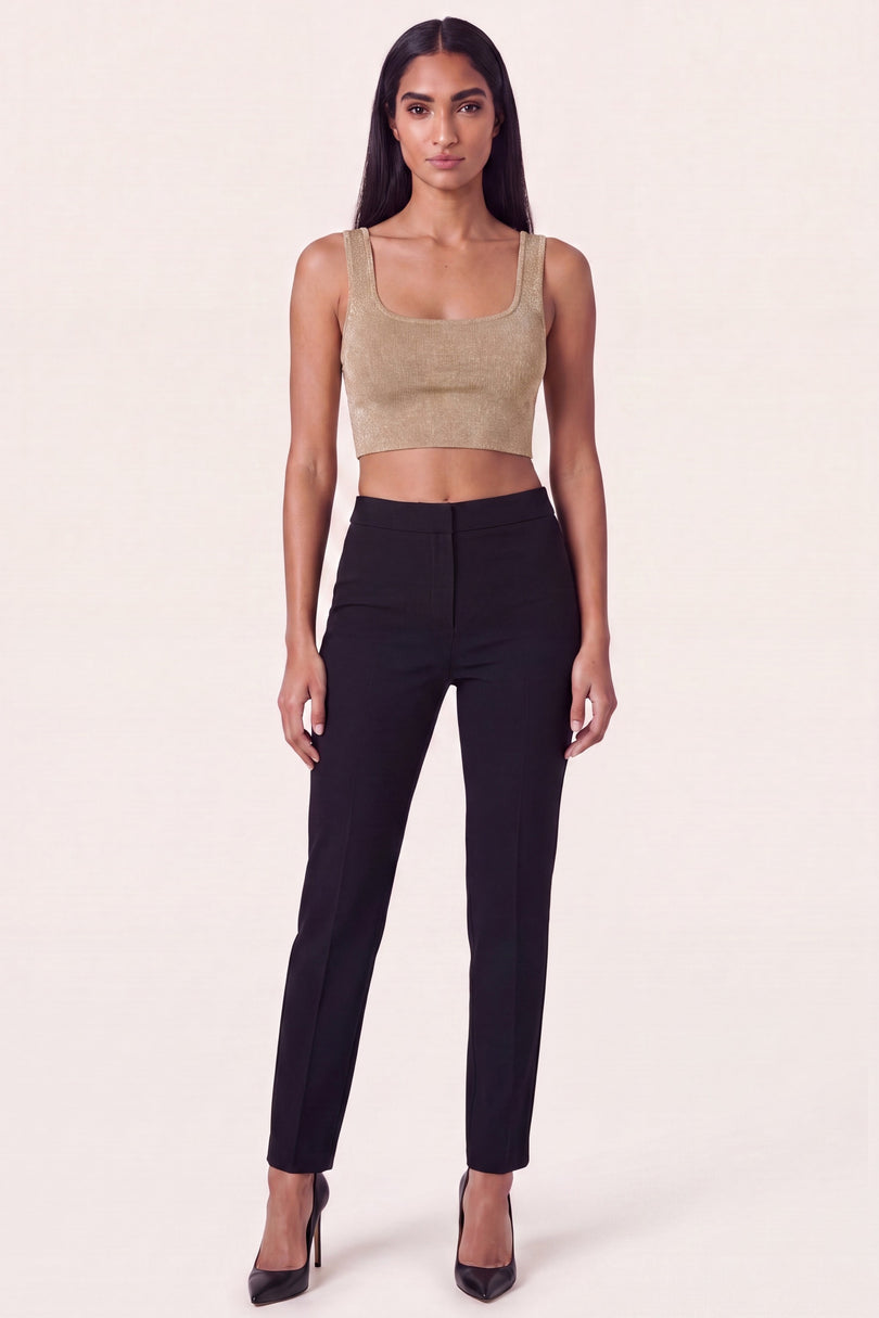 Glitter Cropped Tank Top - Beige - front view