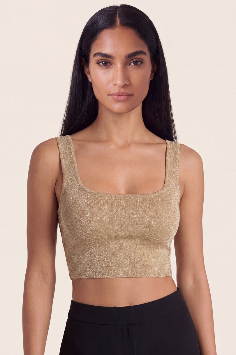 Glitter Cropped Tank Top - Beige - macro view