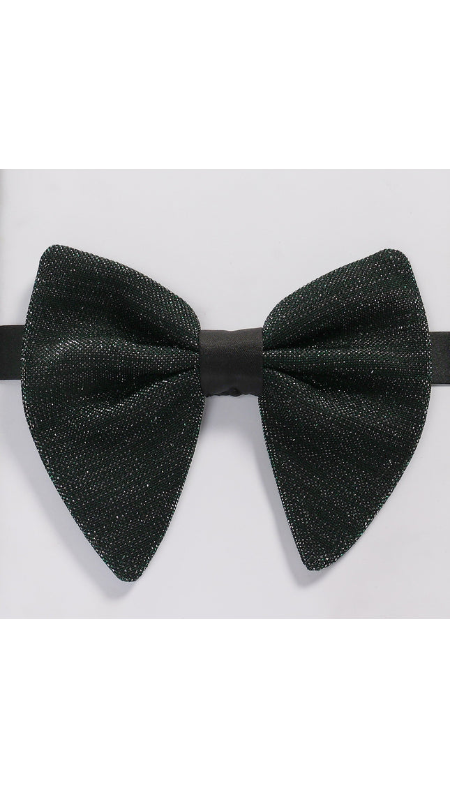 Glitter Embellished Pre-Tied Bow Tie - Black Green - Ron Tomson