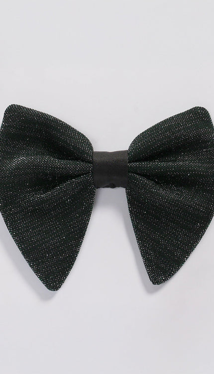 Glitter Embellished Pre - Tied Bow Tie - Black Green - Ron Tomson