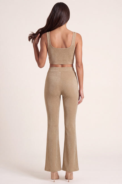 Glitter Cropped Tank Top - Beige - back view