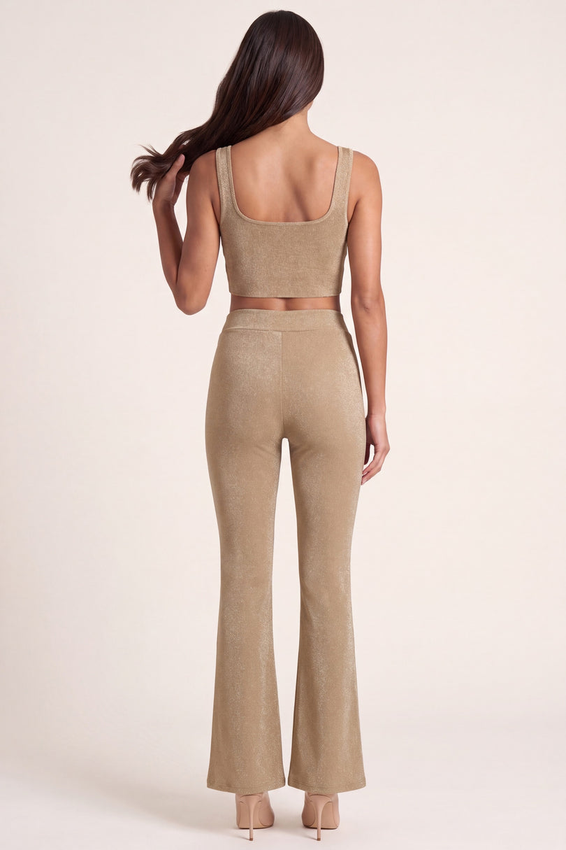 Glitter Cropped Tank Top - Beige - back view