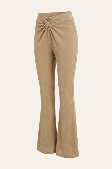 Glitter Flared Pants - Beige - Front