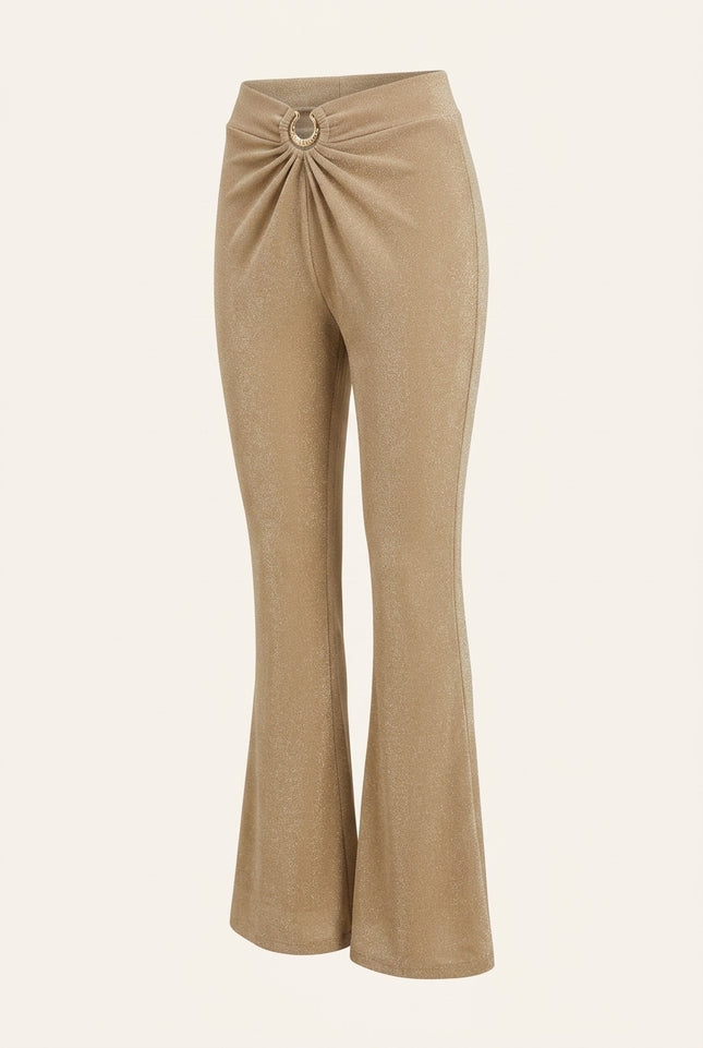 Glitter Flared Pants - Beige - Front