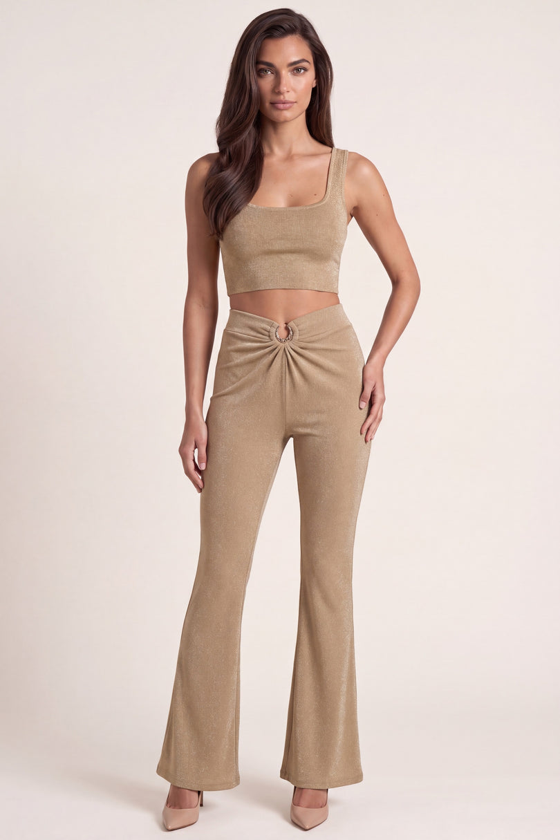 Glitter Cropped Tank Top - Beige - front view