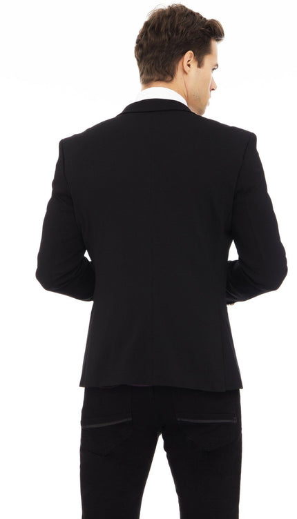 Gold - Button Fitted Notch Blazer - Black - Ron Tomson