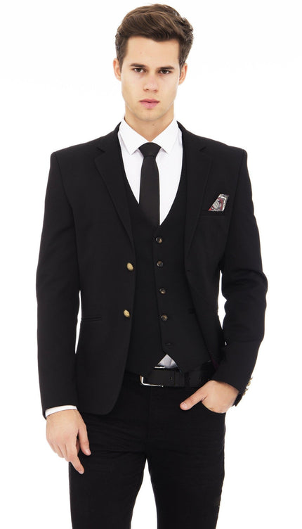 Gold - Button Fitted Notch Blazer - Black - Ron Tomson