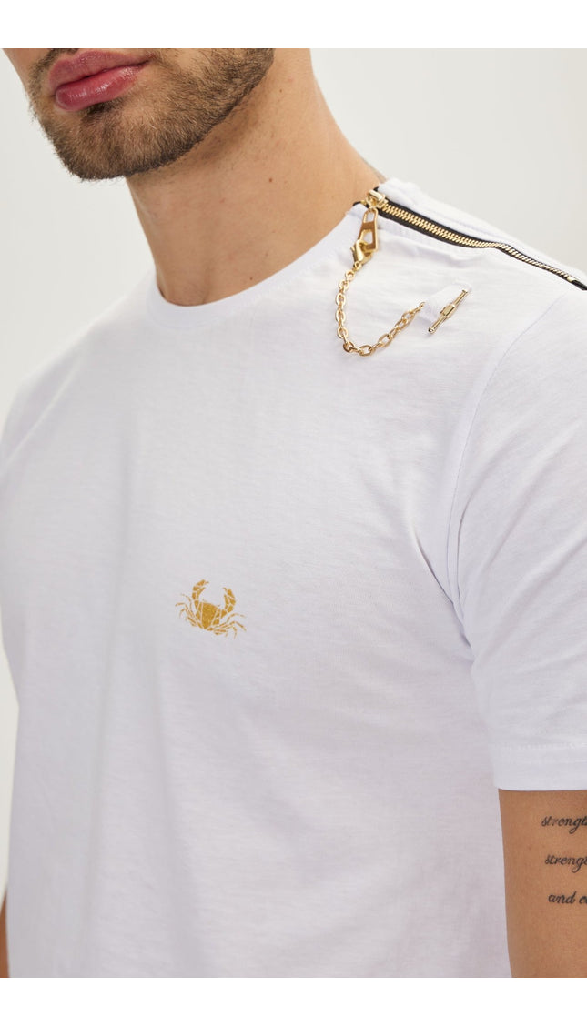 Gold Zipper Accessorized T-Shirt - White - Ron Tomson