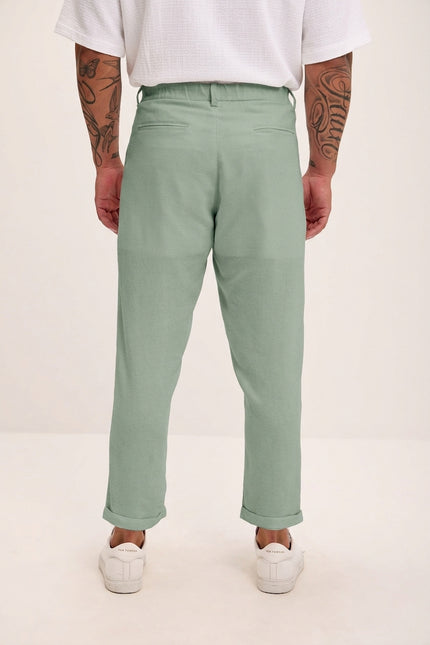 Relaxed Fit Linen Blend Pants - Green
