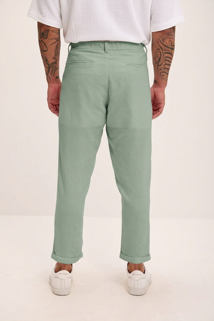 Relaxed Fit Linen Blend Pants - Green - 3