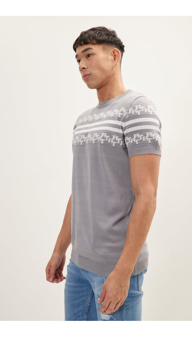 Grey Off White Knitted T-Shirt - Ron Tomson
