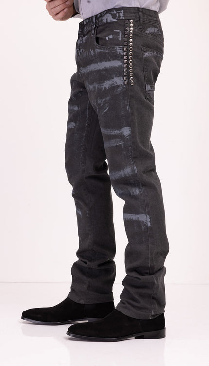Grey Paint Swiped Denim Jeans - Black - Ron Tomson