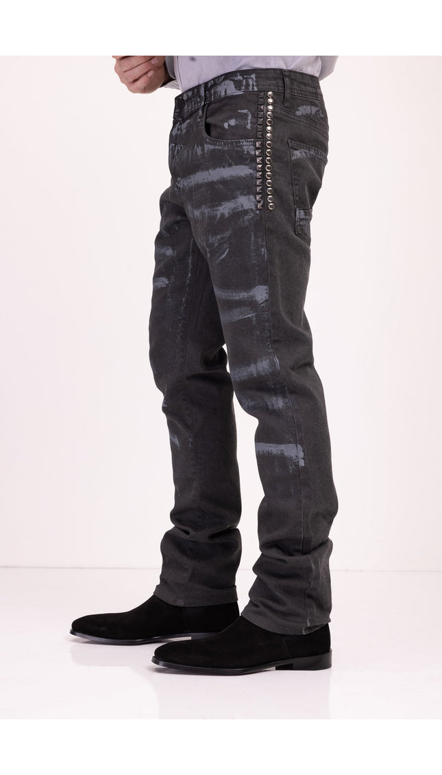 Grey Paint Swiped Denim Jeans - Black - Ron Tomson
